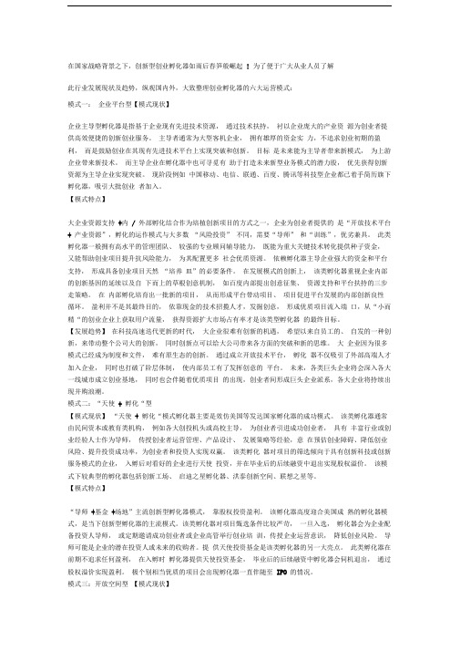 创业孵化器的六大运营模式