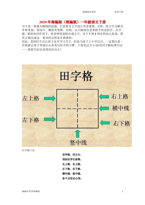 人教版部编版语文一年级下册田字格里写汉字,这是最标准的格式!