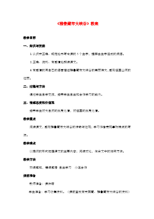 新北师大版小学语文五年级上册《雅鲁藏布大峡谷》公开课优质课教案1