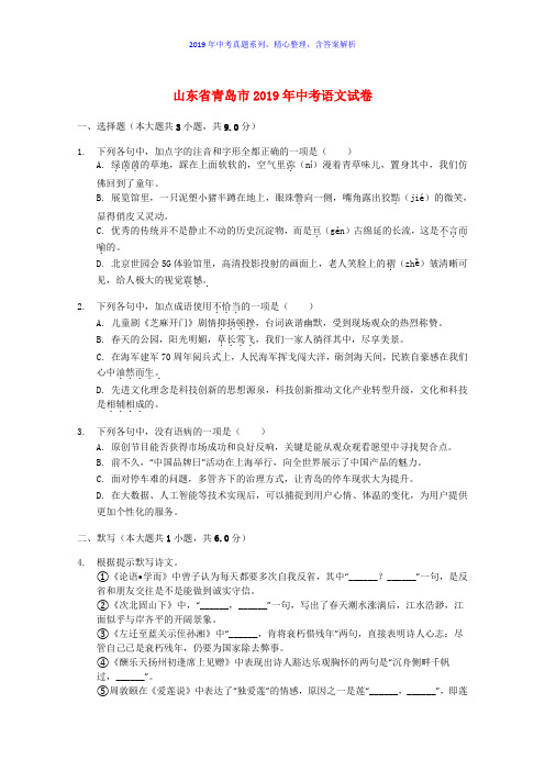 【2019年中考真题系列】山东省青岛市2019年中考语文真题试卷含答案(解析版)