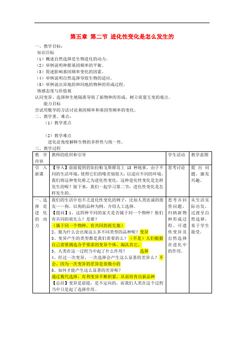 高中生物 第五章 生物的进化 5.2 进化性变化是怎么发生的教案 浙科版必修2