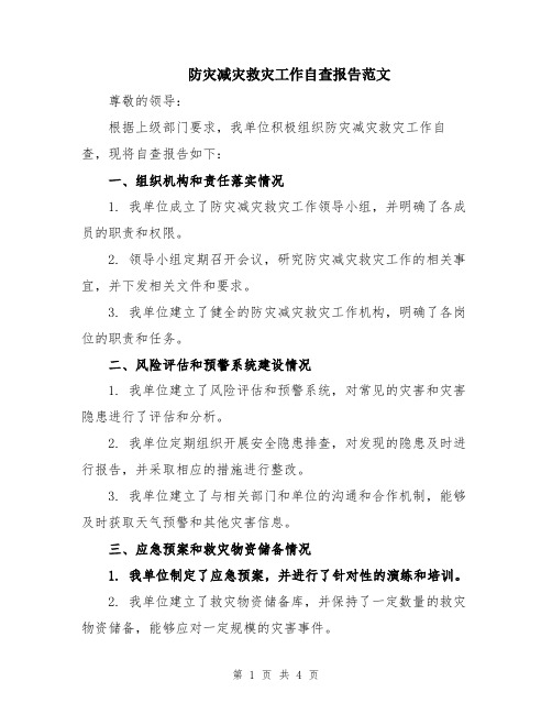 防灾减灾救灾工作自查报告范文