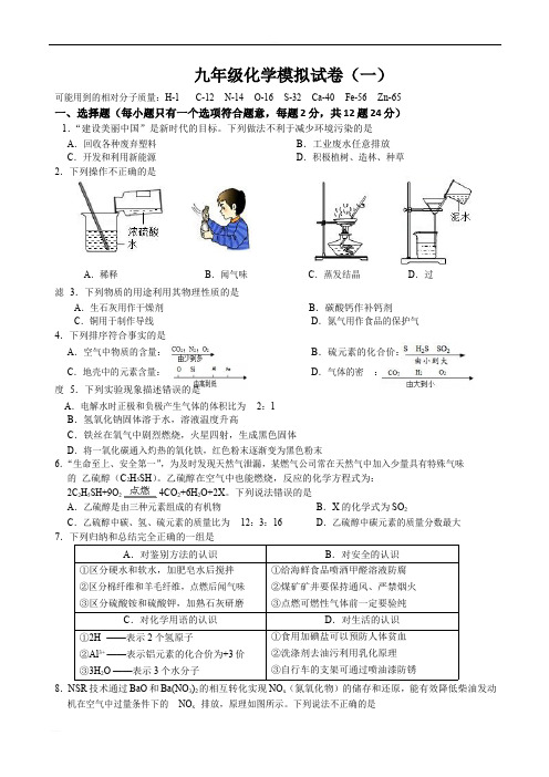 2019年连云港市赣榆县实验中学中考化学模拟试题
