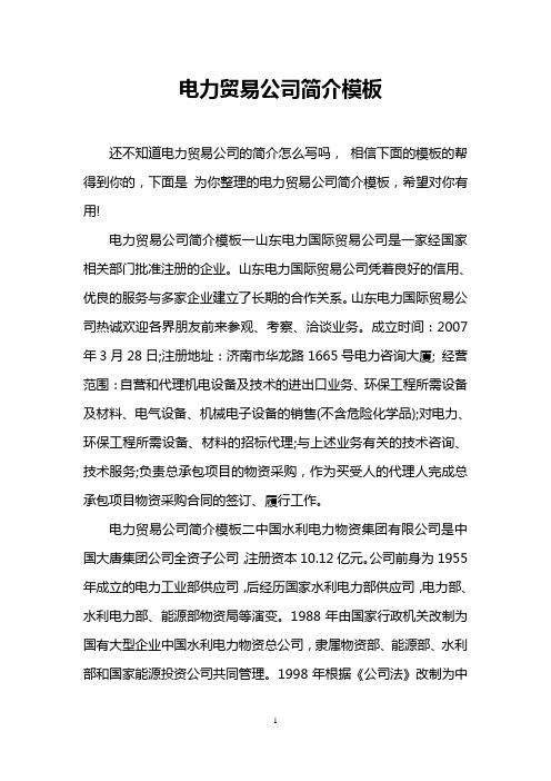 电力贸易公司简介模板