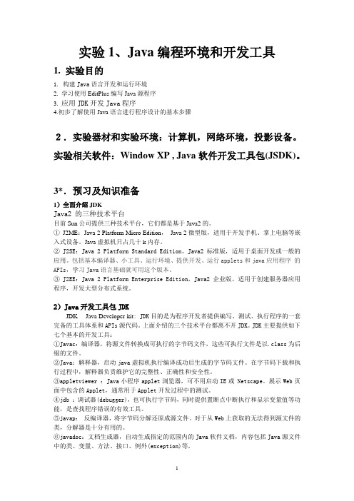 实验1、Java语言的编程环境和开发工具