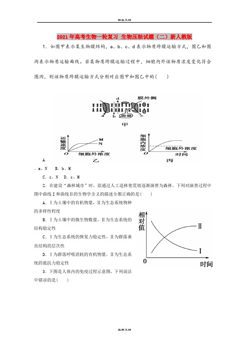 2021年高考生物一轮复习 生物压轴试题(二)新人教版