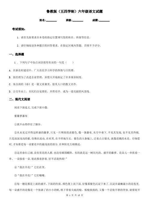 鲁教版(五四学制)六年级语文试题