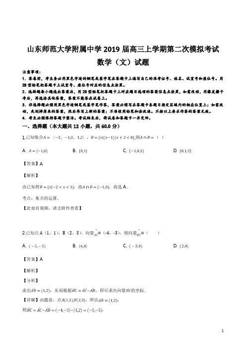精品解析：【全国百强校】山东师范大学附属中学2019届高三上学期第二次模拟考试数学(文)试题(解析版)