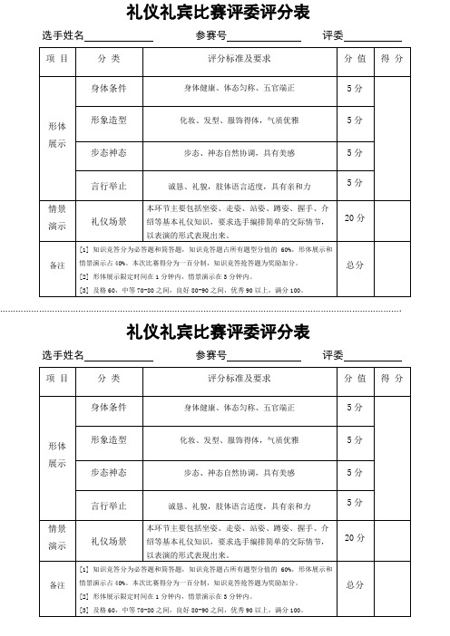 礼仪礼宾比赛评委打分表