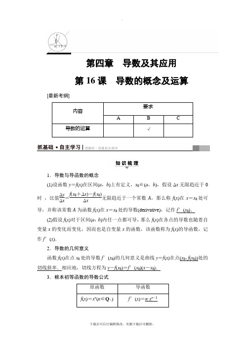 2021高考江苏版(理)数学一轮复习讲义： 第4章 第16课 导数的概念及运算