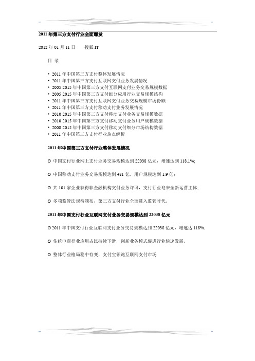 2011年第三方支付行业全面爆发