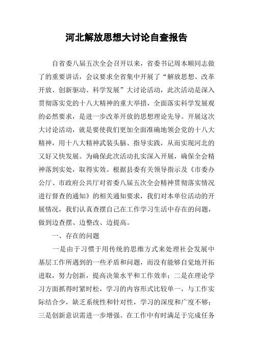 河北解放思想大讨论自查报告