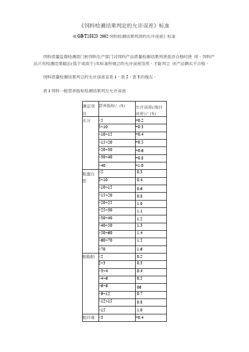 饲料检测结果判定的允许误差标准.