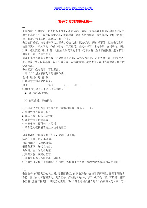 精品吉林市中考语文精选试题复习十无答案