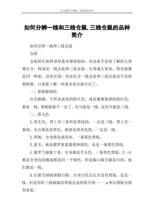 如何分辨一线和三线仓鼠,三线仓鼠的品种简介