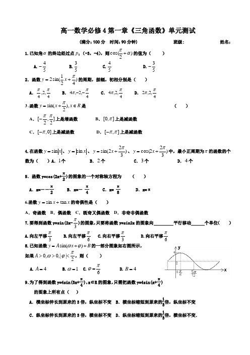 必修四三角函数测试2
