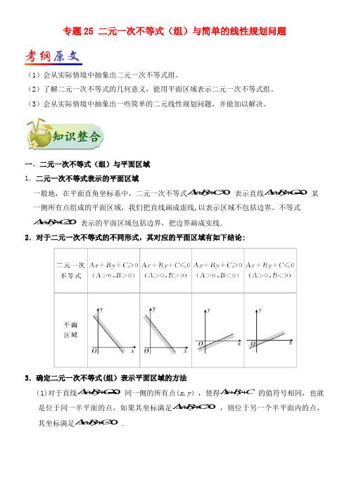 高考数学专题25二元一次不等式(组)与简单的线性规划问题(含解析)文(2021年整理)