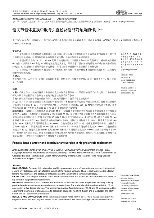 髋关节假体置换中股骨头直径及髋臼前倾角的作用★△
