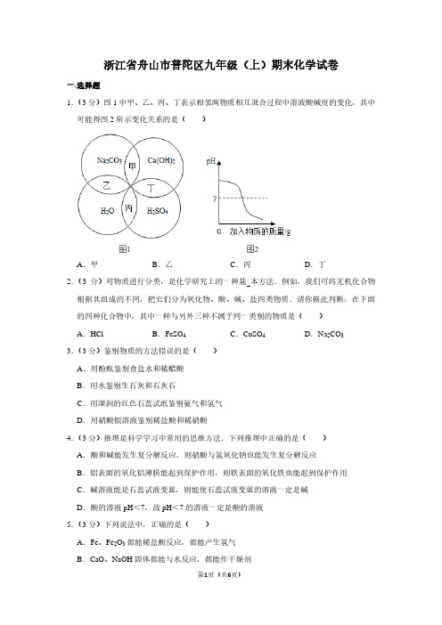 浙江省舟山市普陀区九年级(上)期末化学试卷