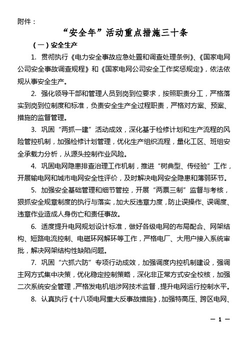 国家电网公司“安全年”活动重点措施三十条