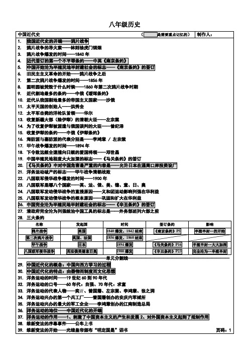 华东师大版历史八年级上册复习提纲