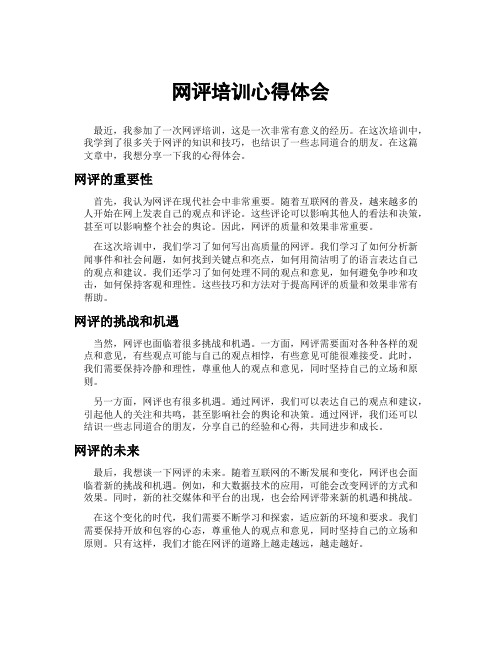 网评培训心得体会