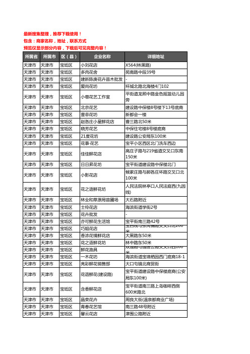 新版天津市天津市宝坻区花卉企业公司商家户名录单联系方式地址大全64家