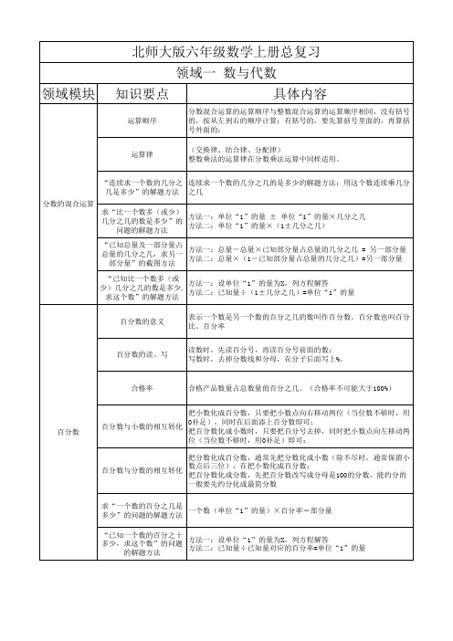 北师大版六年级数学上册总复习知识点