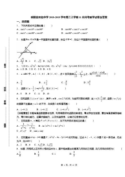 铜鼓县实验中学2018-2019学年高三上学期11月月考数学试卷含答案