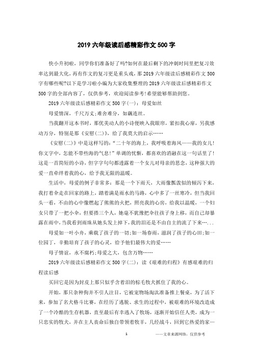 2019六年级读后感精彩作文500字
