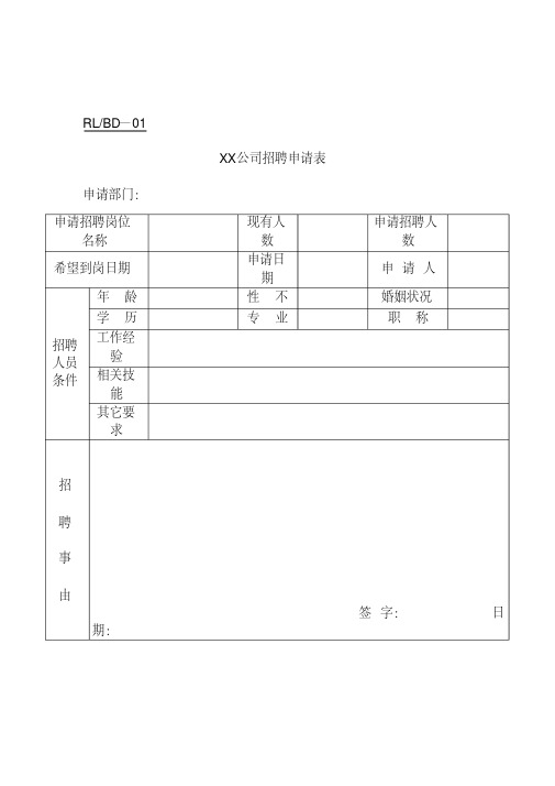 公司人员招聘申请表