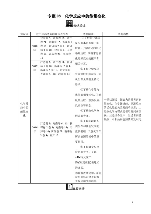 【2016_2018三年高考真题分类汇编】化学 专题08 化学反应中的能量变化 教师版