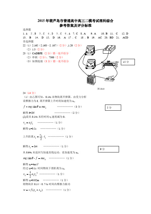 2015.5二模理科综合参考答案