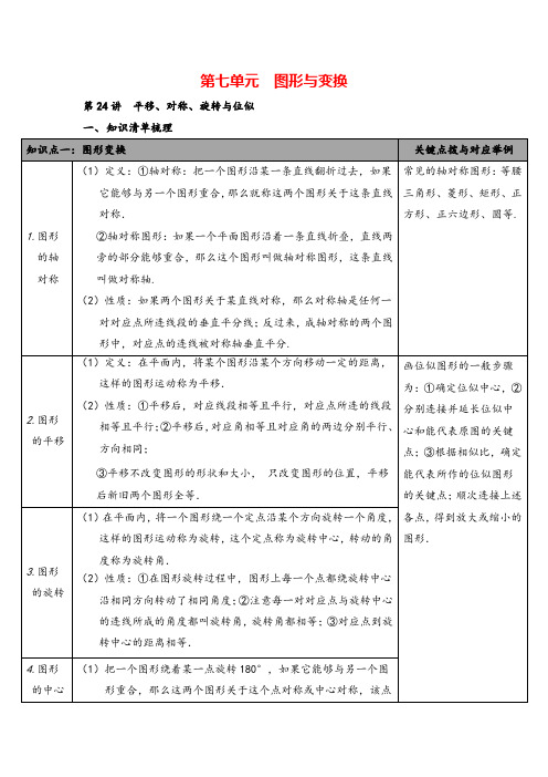 人教版数学中考知识点梳理-平移、对称、旋转与位似
