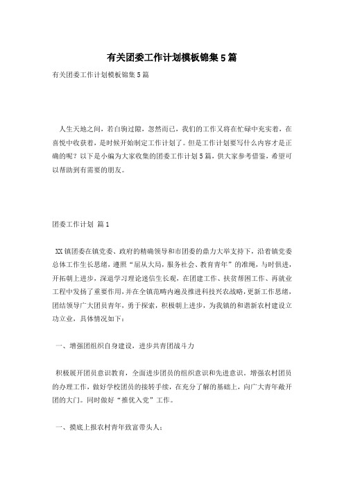 有关团委工作计划模板锦集5篇