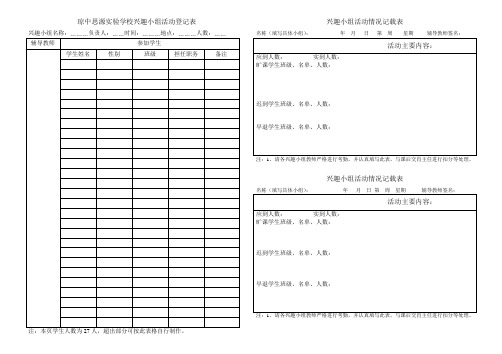 琼中思源实验学校兴趣小组活动登记表