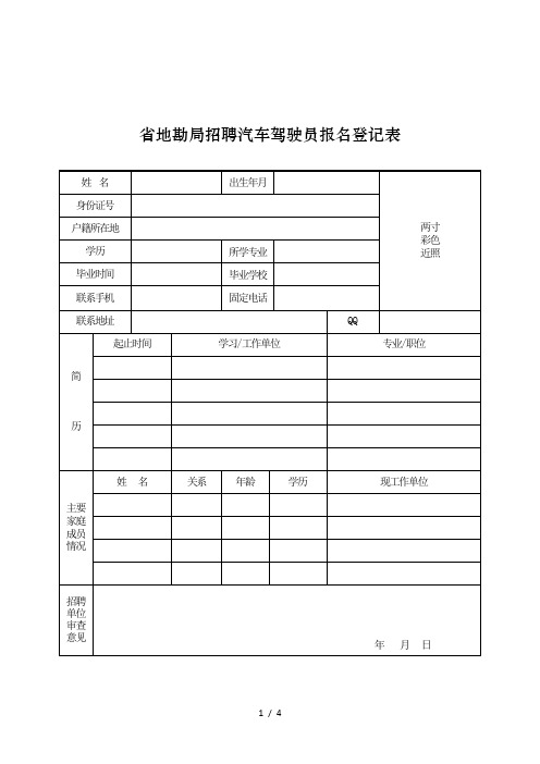省地勘局招聘汽车驾驶员报名登记表