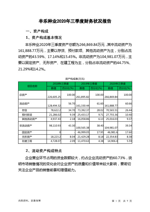 丰乐种业2020年三季度财务状况报告