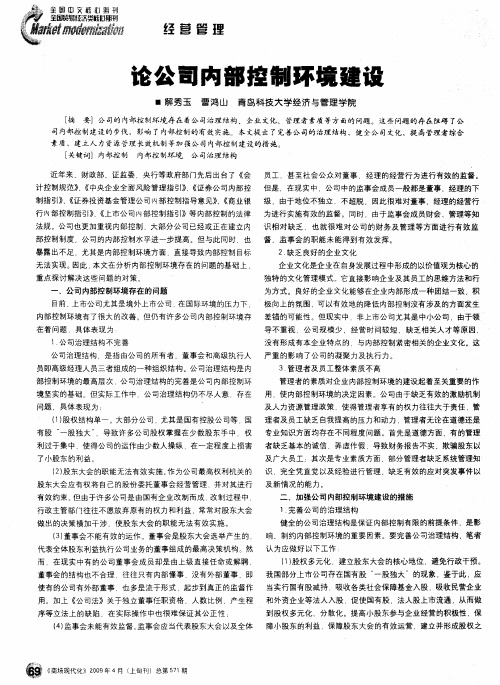 论公司内部控制环境建设