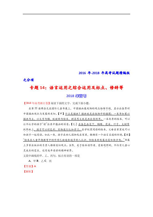 专题14语言运用之综合运用及标点、修辞等-三年高考(2016-2018)语文试题分项版解析(Word)