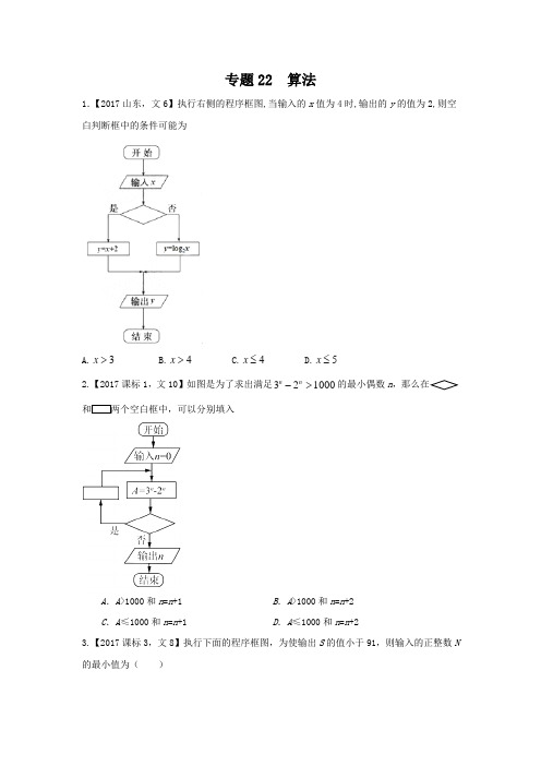 专题22 算法—三年高考(2015-2017)数学(文)真题分项版解析(原卷版)