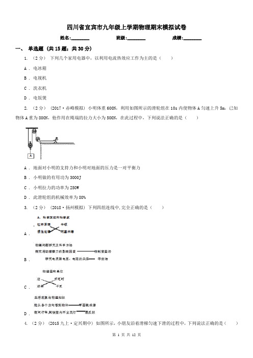 四川省宜宾市九年级上学期物理期末模拟试卷
