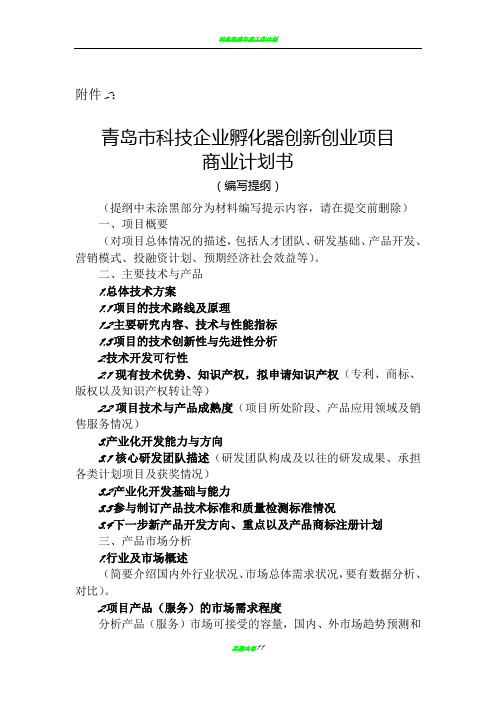 科技企业孵化器创新创业项目商业计划书