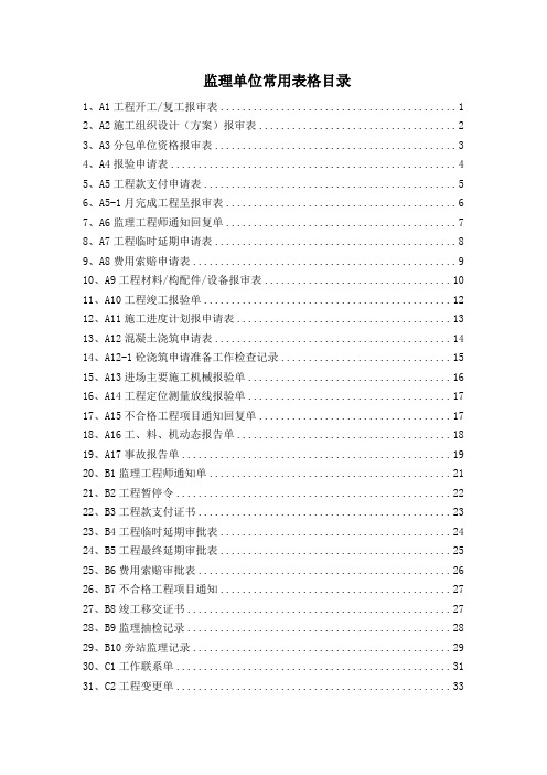 现用建筑工程资料ABC表格-范例(讲 监理单位常用)