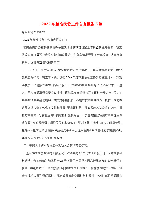2022年精准扶贫工作自查报告5篇