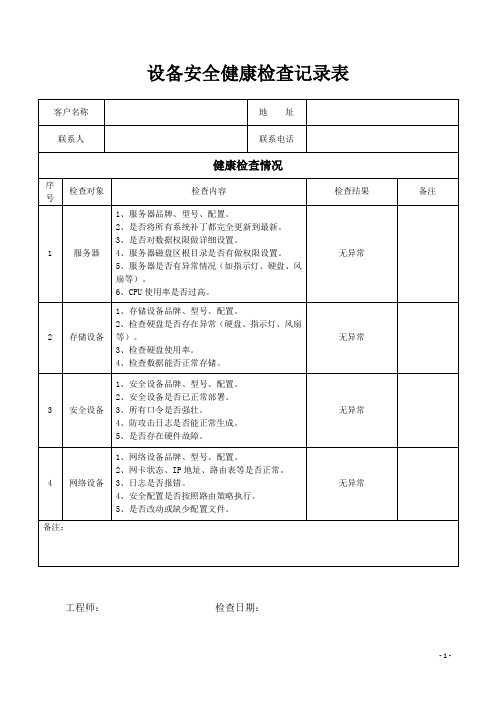 设备安全健康检查记录表