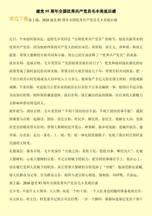 建党95周年全国优秀共产党员毛丰美观后感