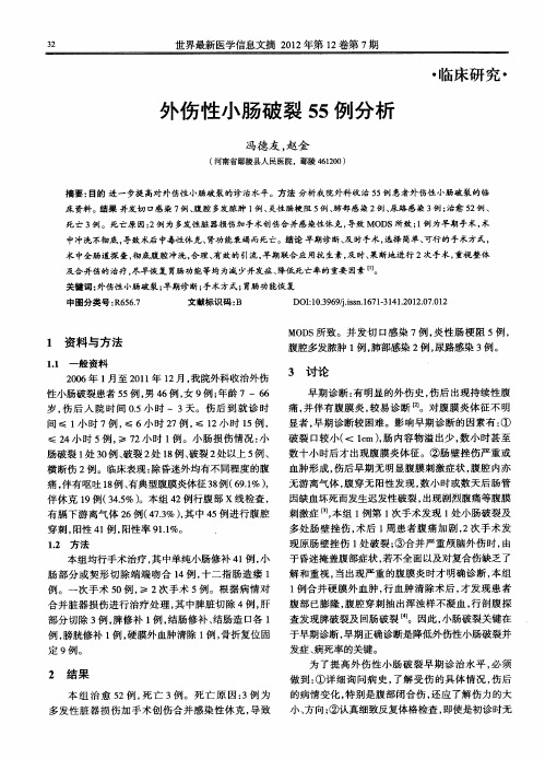 外伤性小肠破裂55例分析