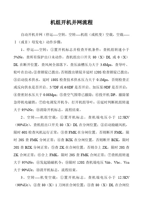 大型水轮发电机组开机并网流程