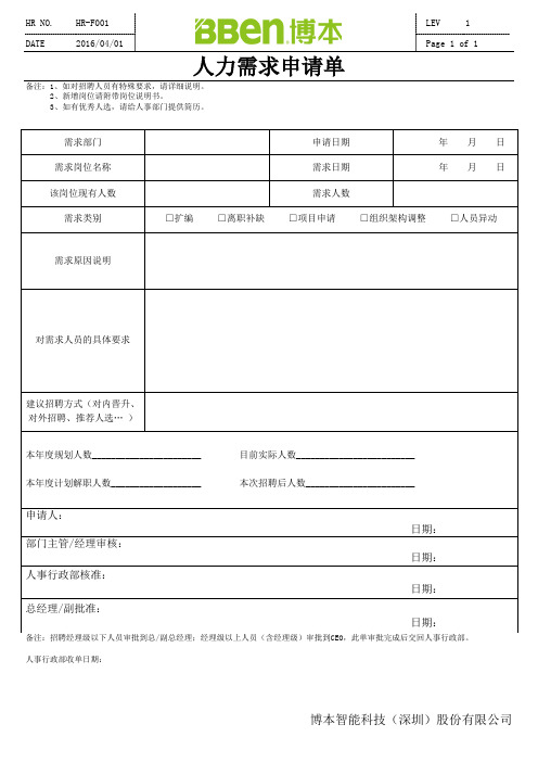 人力需求申请单2017